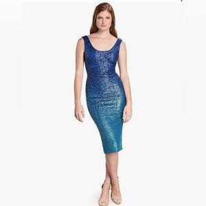 Dress the population blue ombré sequin mini Kayden dress